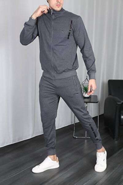 3MODA Erkek Füme Fermuarlı Eşofman Takım