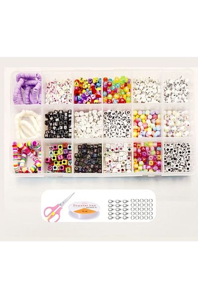 yiğit aksesuar Hobby Jewelry Making Set Fimo Beads Letter Beads 18 Compartments Box