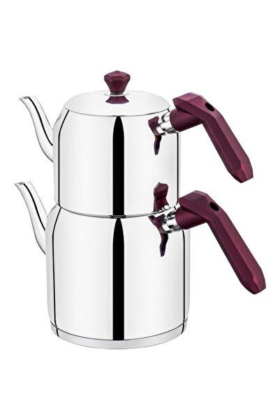 ÖZLİFE Gala Inox Mor Kulp Orta Boy Çaydanlık Takımı 122