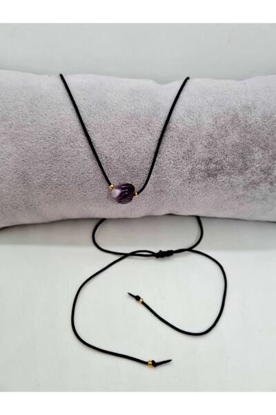 GÜMÜŞTEL EL SANATLARI قلادة من حجر الجمشت الطبيعي المعتمد قابلة للتعديل من ال...