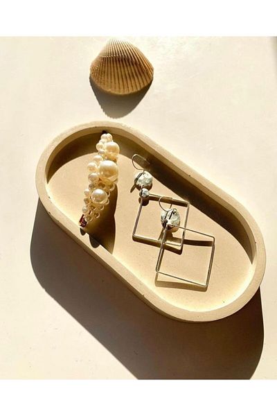 Orange Atelier Διακοσμητικό οβάλ μπετόν Πιάτο μπετόν Πιάτο κοσμήματος Πιάτο κεριών Organizer Θήκη κεριών Θυμιατήρι