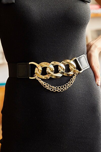 Playaks Women's Belt with Elastic Chain Detail