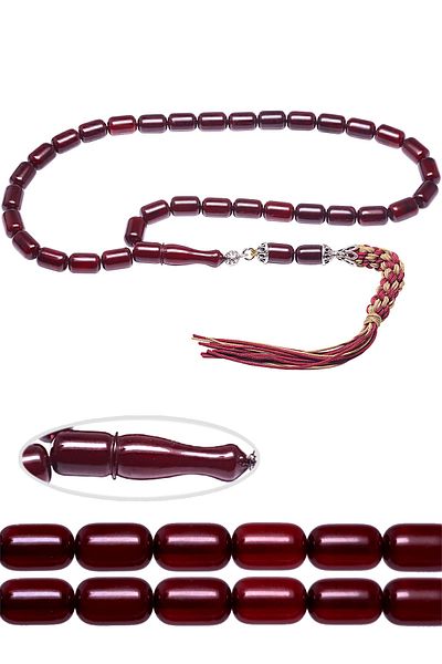 Tesbih Atölyesi Certified Burgundy Colored Amber Prayer Beads
