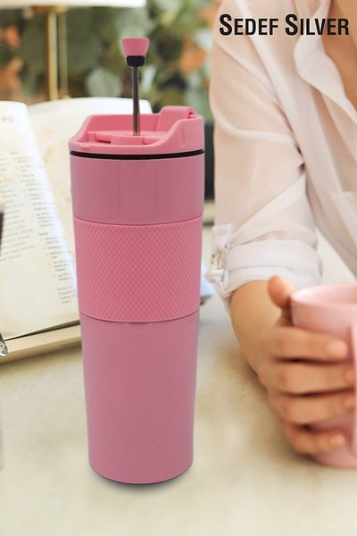 SEDEF SİLVER French Press Coffee Brewing 450 ml Coffee Thermos
