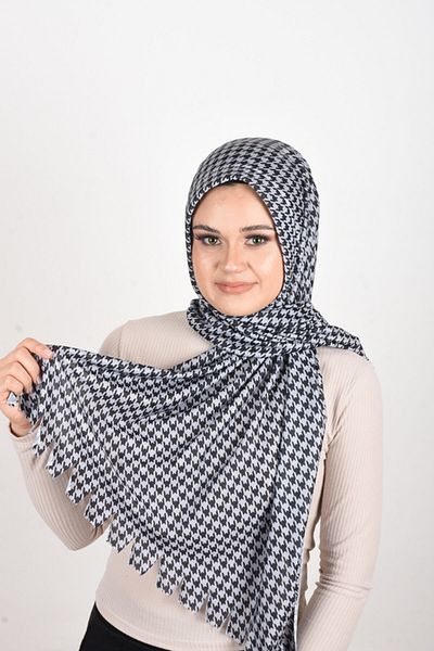 OykumBone Black-white Patterned Plseli Lycra Ready Shawl-scarf