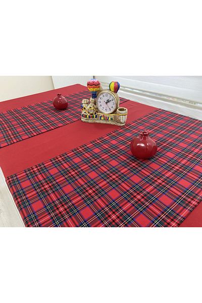 Zeren Home New Year's Red Plaid Tablecloth and Runner Set