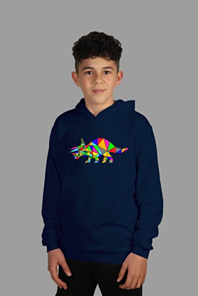 Raf Coll Дитячий синій світшот з капюшоном, кольоровим цифровим принтом, двома нитками всередині та шардом