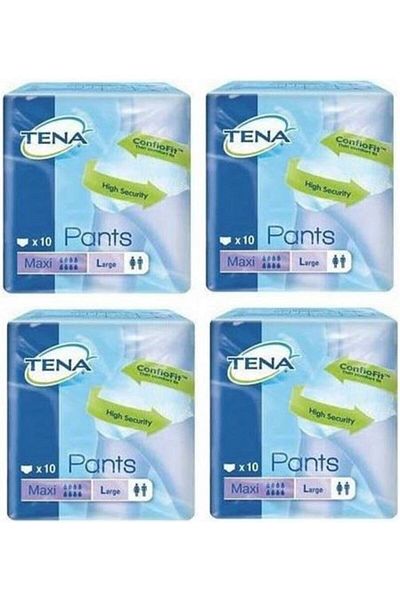 TENA Proskin Pants Maxi Absorbent Panties, Large Size (l), 8 Drops, 4 Packs of 10 40 Pieces