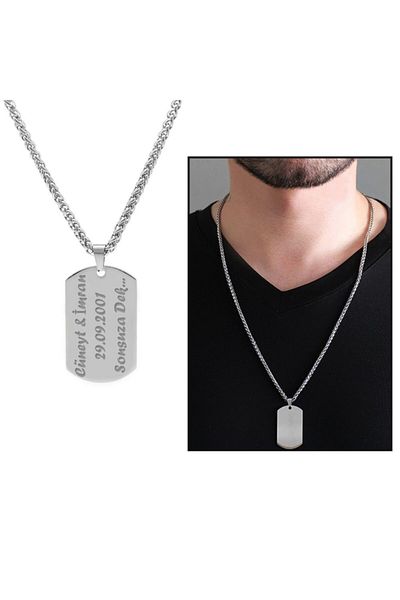 Tesbihane Oval Design Silver Color Steel Men's Necklace