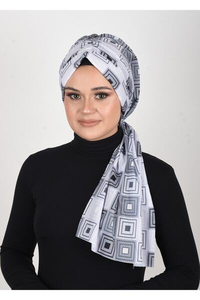 OykumBone Τετράγωνο μοτίβο Sandy Fabric Lycra Ready-made Σάλι-μαντήλι-καπέλο