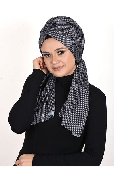 OykumBone Black-white Patterned Sandy Fabric Lycra Ready Shawl-scarf-bone
