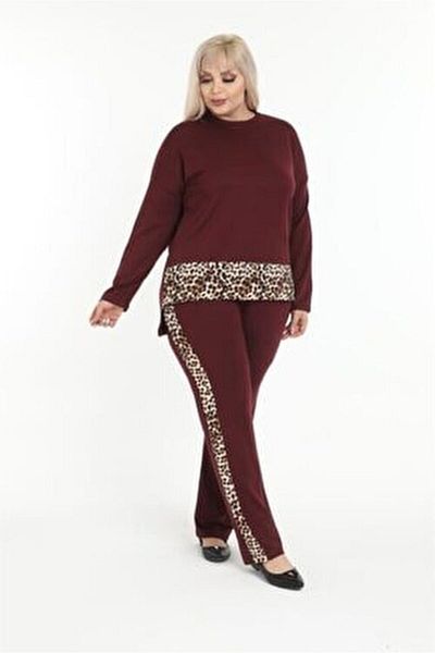 ZTO Plus Size Lycra Leopard Detail Tracksuit Set