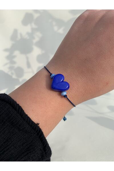 Tam Seramik Handmade Murano Glass Bracelet Navy Blue Heart