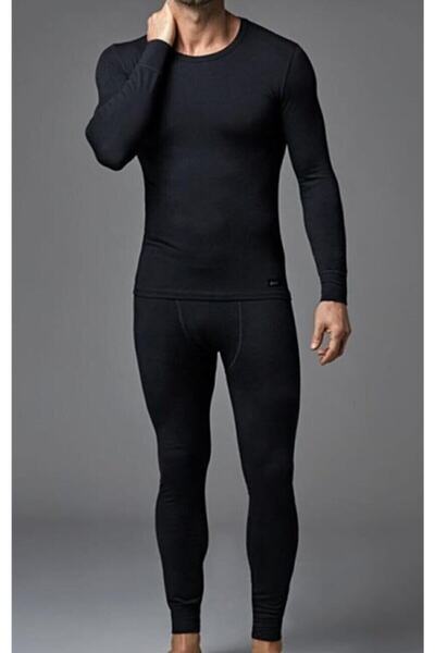enmodaiçgiyim Men's Thermal Underwear Set - Black Long Sleeve