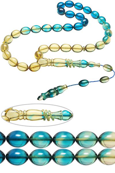 Tesbih Atölyesi Blue Transparent Colored Certified Fire Amber Prayer Beads