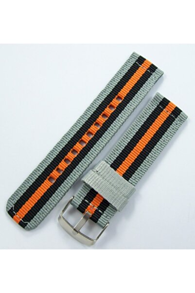 Ezgi Elektronik Kumaş Perlon Gri Siyah Turuncu 24mm Spor Saat Kordonu Kayışı Nato