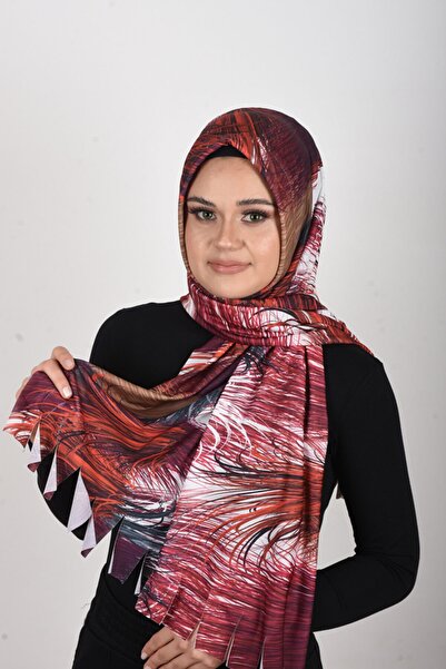 OykumBone Red Ethnic Patterned Plseli Lycra Ready Shawl-scarf
