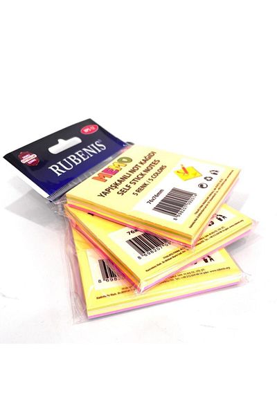 Rubenis Adhesive Note Paper 76*76 Mm 80 Sheets 5 Different Colors Set of 3