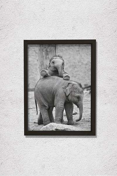 Dekor Loft Φυσικό Ξύλινο Πίνακας Τοίχου Mother Elephant And Cub