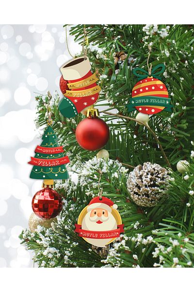 quppa Christmas Tree Decor 4-Piece MDF Set