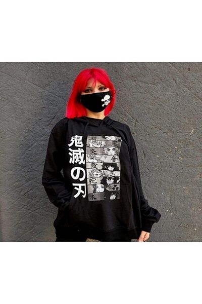 Köstebek Nefigo Demon Slayer - Kimetsu No Yaiba Unisex Μαύρη κουκούλα με 9 γιακά