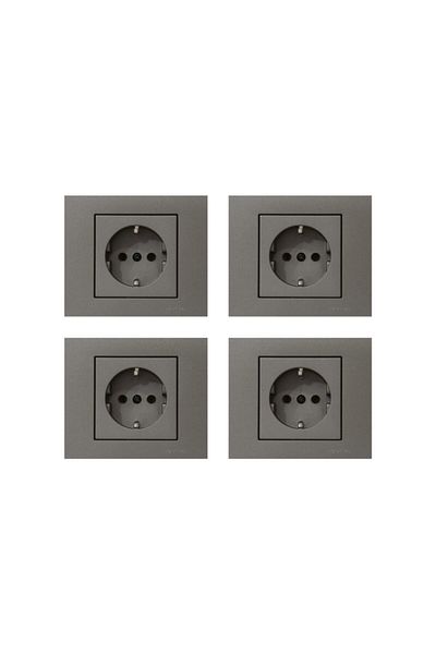 OVİVO Seldur Grano Anthracite Grounded Socket + Frame ((Set of 4))