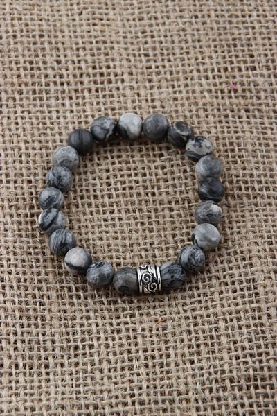 Deniz Doğaltaş Roller Certified Grey Jasper (Stones) Natural Stone Bracelet 8 mm