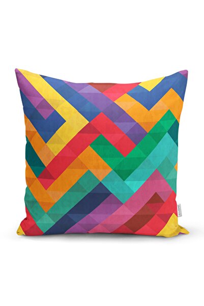 Realhomes Renkli Geometrik Desenli Dijital Baskılı Yastık Kırlent Kılıfı
