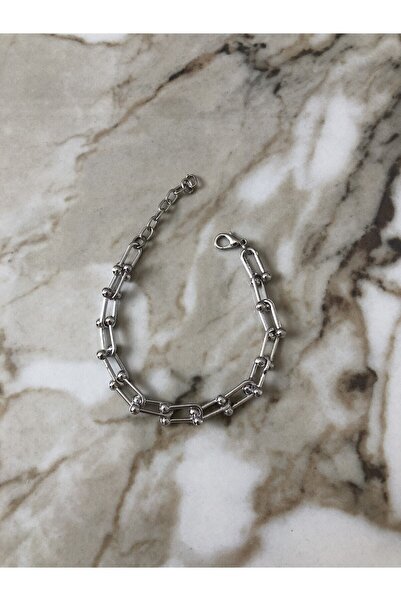 BERS AKSESUAR Kadın Gümüş Renk Zincir Çelik Bileklik