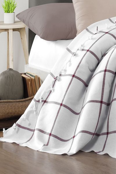 Lux Touch سكوتش كلاريت غطاء لحاف مزدوج أحمر 200 × 220 سم غطاء أريكة سرير كرسي بذراعين منسوج من القطن