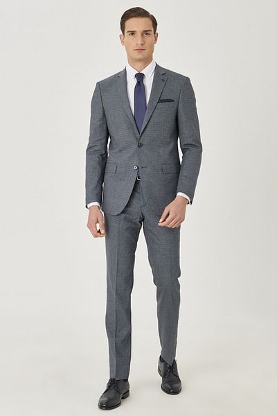 ALTINYILDIZ CLASSICS Men's Navy Blue Wool Slim Fit Slim Fit Print Suit
