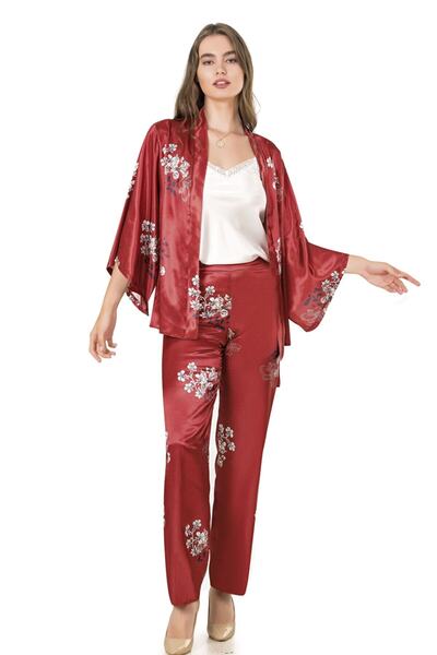 MOONGIRL Kadın Saten Üçlü Pijama Takım