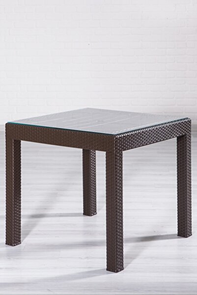 SANDALİE Rattan 80x80 Camlı Kahve Masa - Bahçe&balkon&teras
