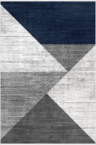 10 Post Online Gray Indigo Navy Blue Digital Printed Non-Slip Base Runner - Cut Washable Thin Carpet