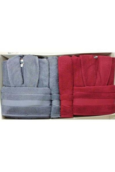 Özdilek Trendy Burgundy Dark Gray Family Bathrobe Set