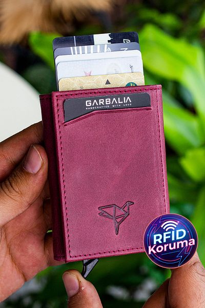 Garbalia Std Bryant Crazy Leather Mechanism Claret Red Card Holder Wallet