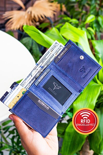 Garbalia Bryant Crazy Leather Dark Blue Card Holder Wallet with Rfid Blocking Mechanism