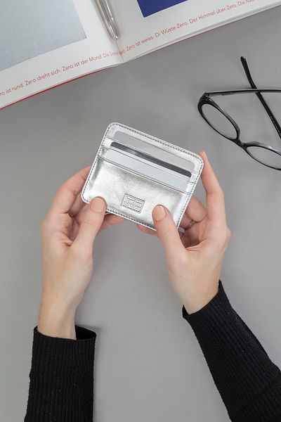 Leather Paper Silver Colored Leather Paper Credit Card Holder