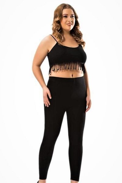 KOTA Colanți negri din elastan pieptănat pentru sport, lungi, marimi mari, 4000