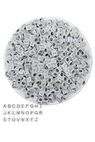 Hedef Bijuteri خرز حروف 100 جرام، خرز مكعب مكتوب باللون الفضي المذهب 6 مم على...