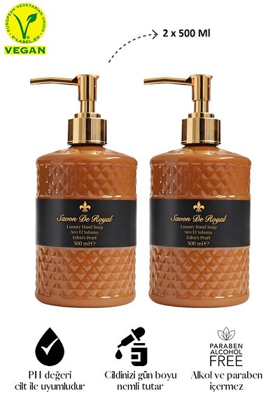 Savon De Royal Eden's Pearl 500ml Luxury Vegan Liquid Soap - 2 Pieces Jasmine Amber Ginger