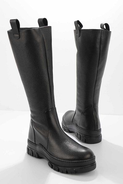 Bambi Μαύρα Δερμάτινα Γυναικεία Μποτάκια - K03531268603