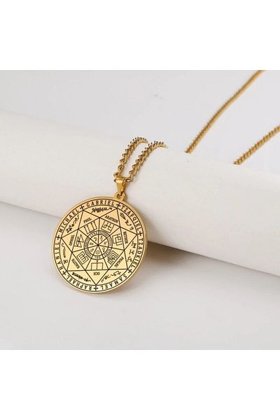 Viking Seal of Solomon Seven Archangels St Michael Steel Necklace