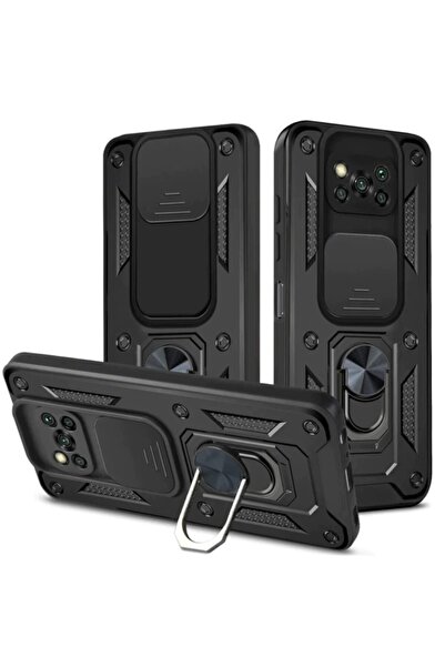 Fibaks Xiaomi Poco X3 Nfc/X3 Pro Compatible Case Camera Protected Sliding Ring Armor Military Tank Armor