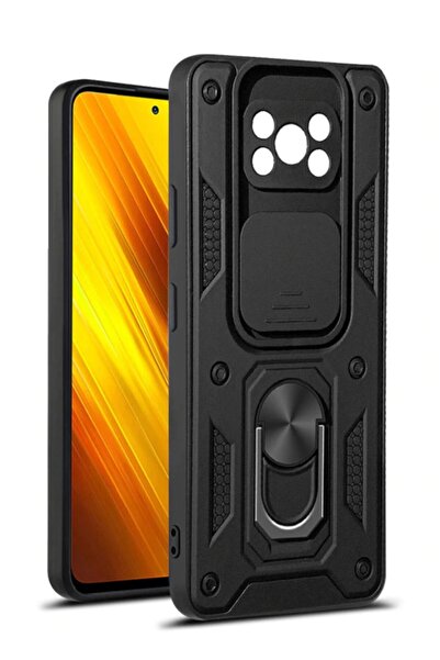 Fibaks Xiaomi Poco X3 Nfc/X3 Pro Compatible Case Camera Protected Sliding Ring Armor Military Tank Armor