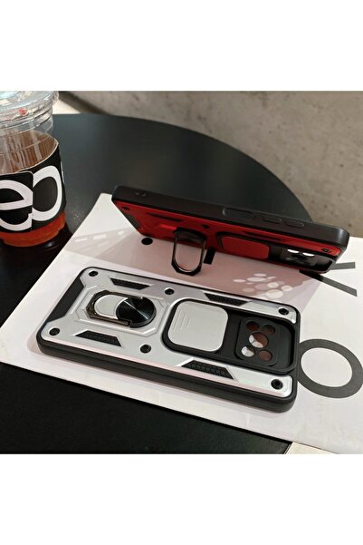 Fibaks Xiaomi Poco X3 Nfc/X3 Pro Compatible Case Camera Protected Sliding Ring Armor Military Tank Armor