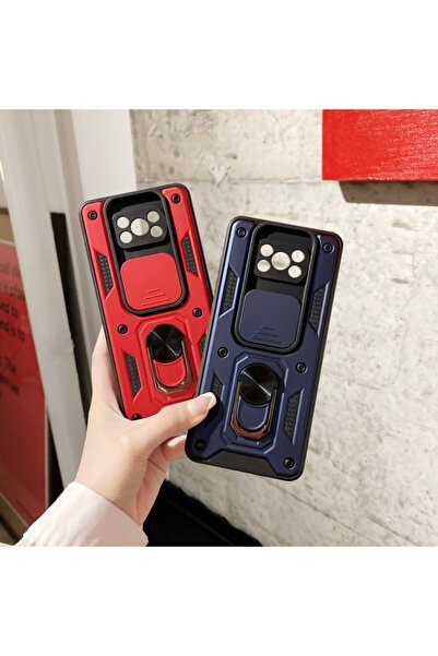 Fibaks Xiaomi Poco X3 Nfc/X3 Pro Compatible Case Camera Protected Sliding Ring Armor Military Tank Armor