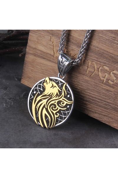 Viking Scandinavian Fenrir Design Nordic Double Sided & Mesh Chain 316L Steel Necklace