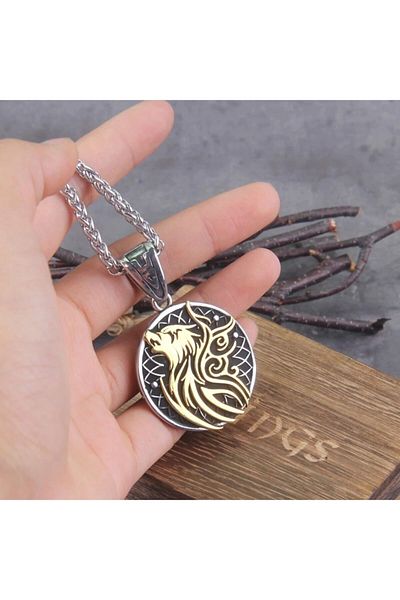 Viking Scandinavian Fenrir Design Nordic Double Sided & Mesh Chain 316L Steel Necklace
