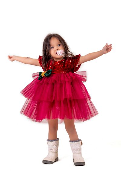HEPSİMİNNAK Claret Red Princess Girl's Dress